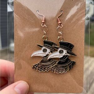 Hand-pieced Plague Doctor Earrings